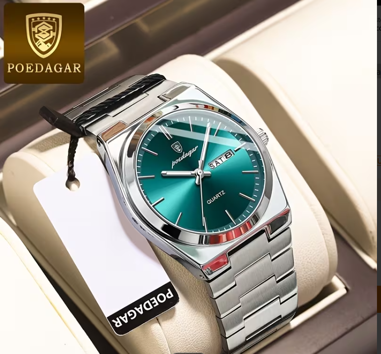 POEDAGAR Men Luxury Stainless Steel Quartz Watch, Luminous with Calendar Feature, Business &amp;amp; Casual Style  Brand: POEDAGAR