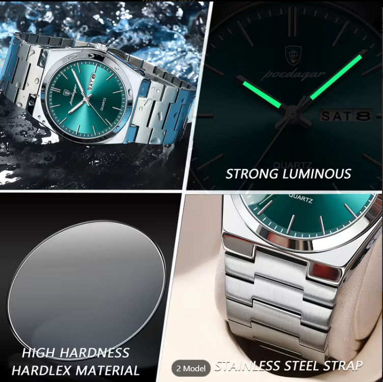 POEDAGAR Men Luxury Stainless Steel Quartz Watch, Luminous with Calendar Feature, Business &amp;amp; Casual Style  Brand: POEDAGAR