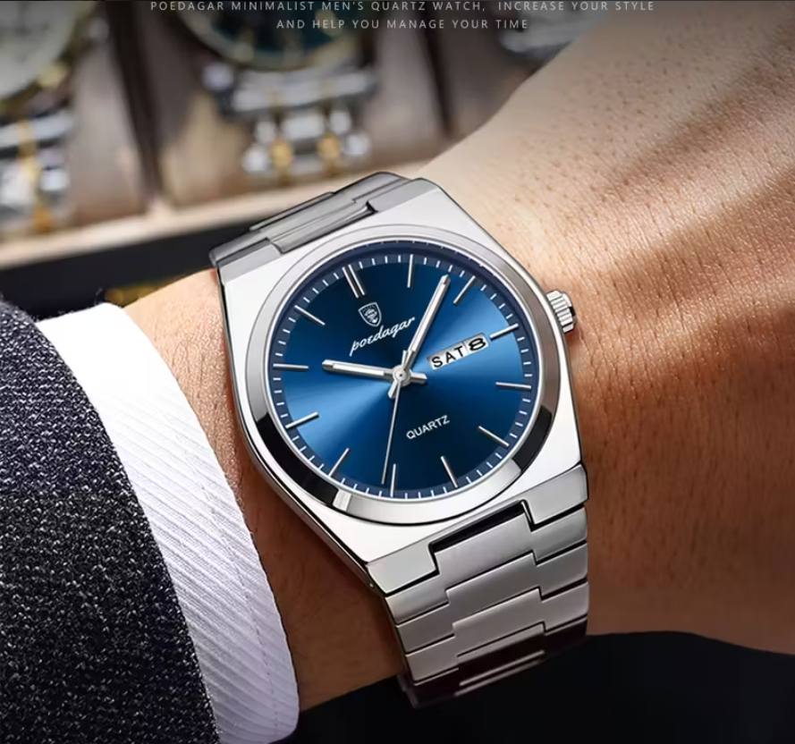 POEDAGAR New Ultra-thin Stainless Steel Waterproof Luminous Calendar Quartz Wristwatches Fashion Students Korean Youth Business Luxury Watches.