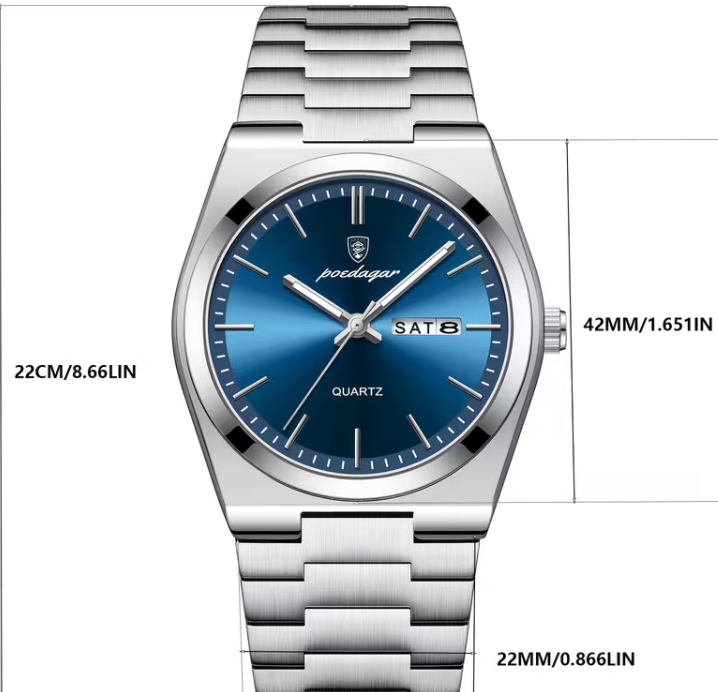 POEDAGAR New Ultra-thin Stainless Steel Waterproof Luminous Calendar Quartz Wristwatches Fashion Students Korean Youth Business Luxury Watches.
